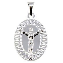 Load image into Gallery viewer, Sterling Silver High Polished Diamond Cut  Border Crucifix Medallion Pendant