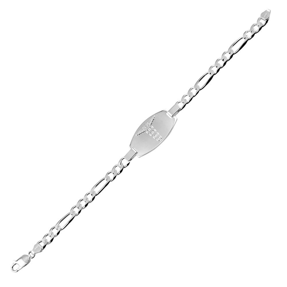 Sterling Silver Medical Medium Oval ID Figaro Chain Bracelet