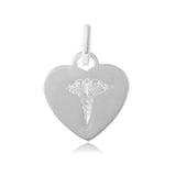 Sterling Silver High Polished Heart Engravable Charm with Medical Sign