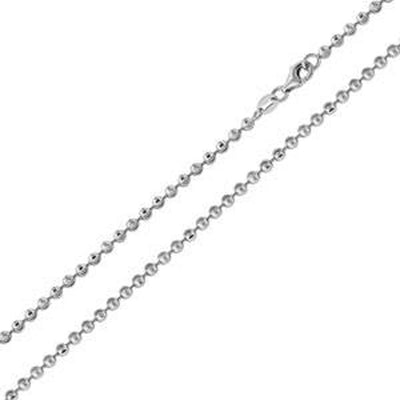 Italian Sterling Silver Rhodium Plated Diamond Cut Bead Chain 020- 2 mm with Lobster Clasp Closure