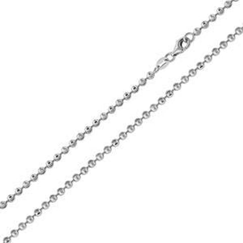 Italian Sterling Silver Rhodium Plated Diamond Cut Bead Chain 020- 2 mm with Lobster Clasp Closure