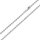 Italian Sterling Silver Rhodium Plated Diamond Cut Bead Chain 025- 2.3 mm with Lobster Clasp Closure