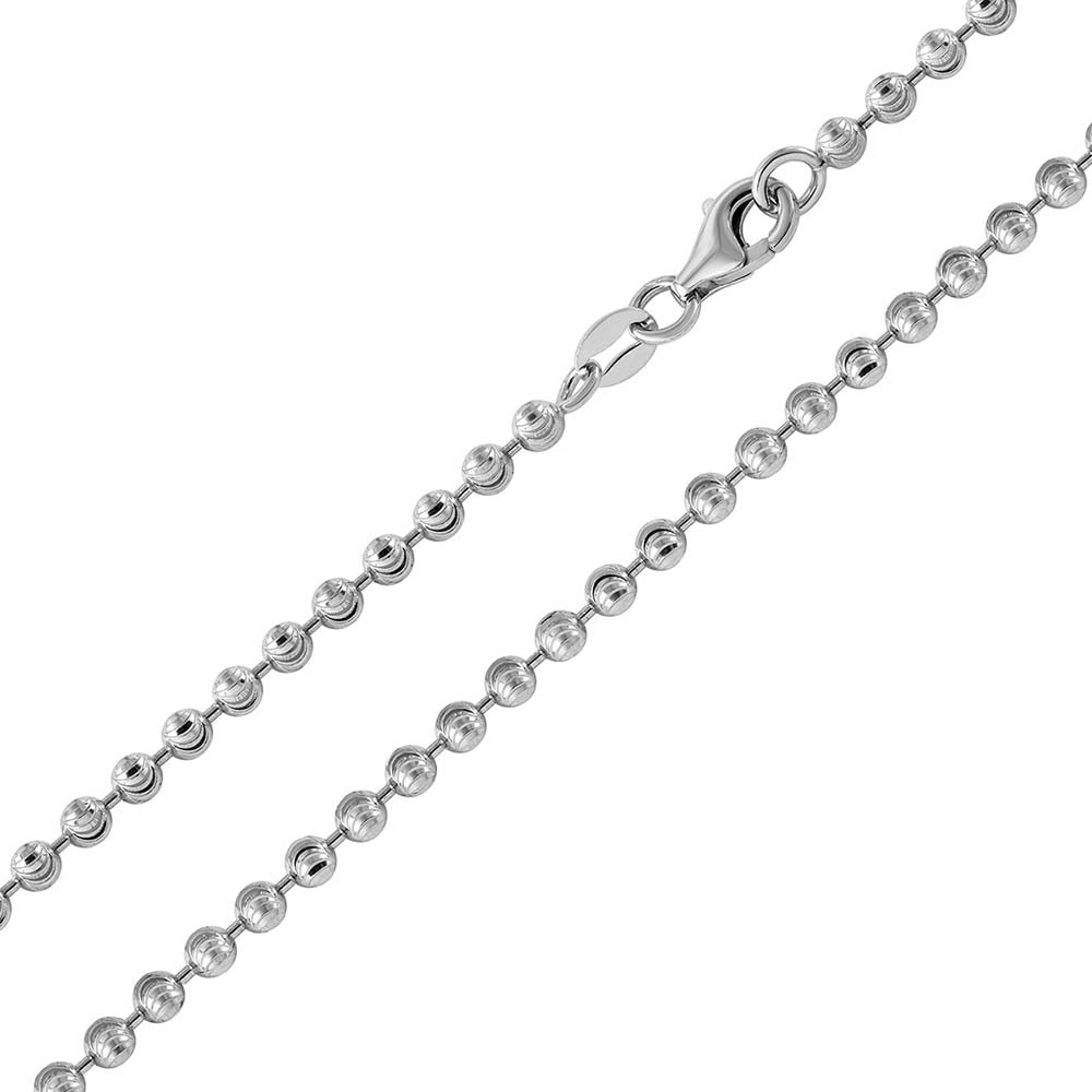 Italian Sterling Silver Rhodium Plated Diamond Cut Bead Chain 035- 2.5 mm with Lobster Clasp Closure