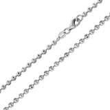 Italian Sterling Silver Rhodium Plated Diamond Cut Bead Chain 050- 3 mm with Lobster Clasp Closure