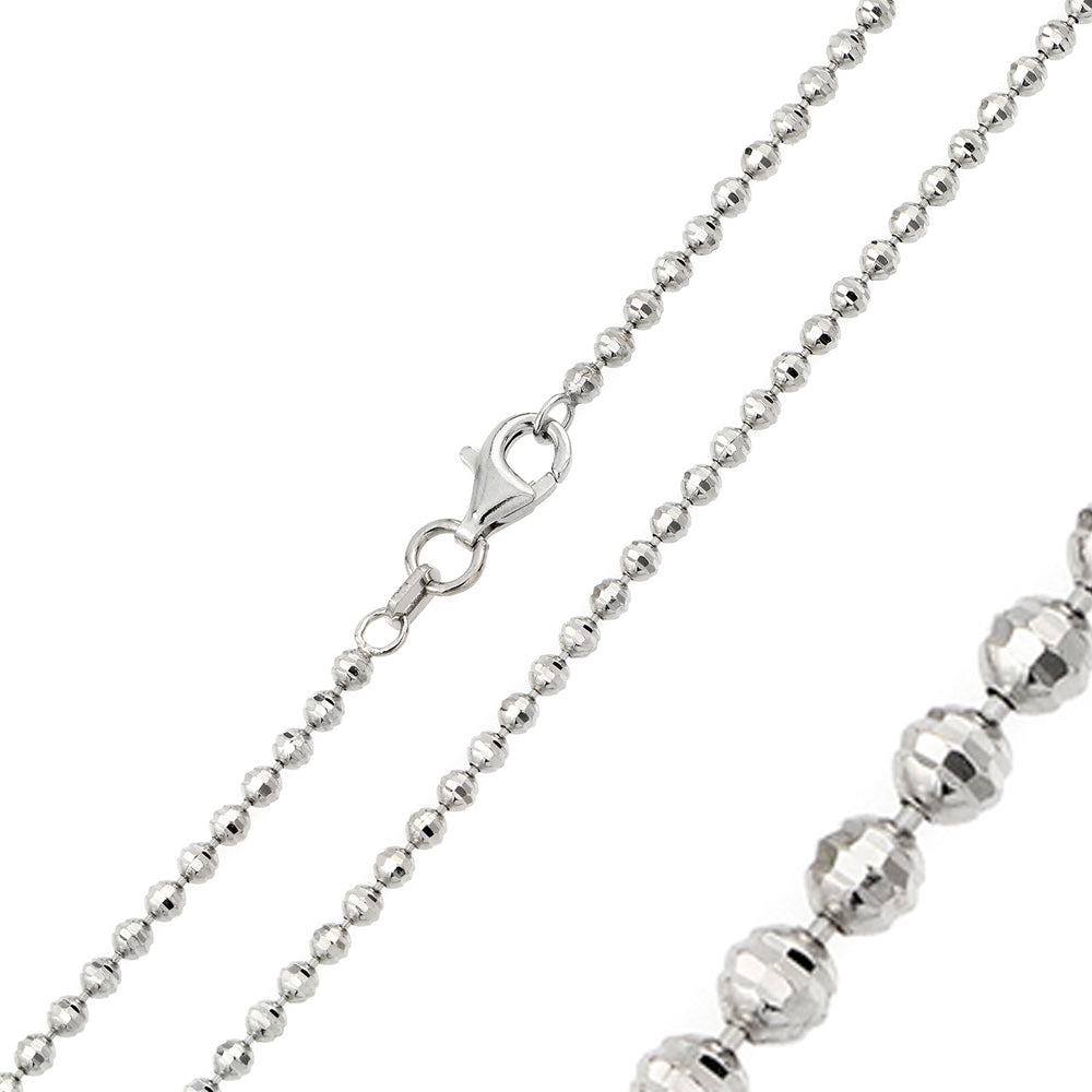 Sterling Silver Rhodium Plated Horizontal Diamond Cut Bead 025 Chain