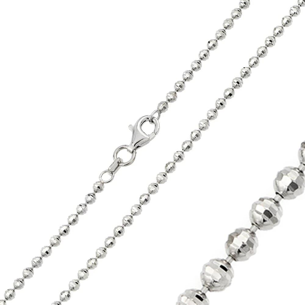 Sterling Silver Rhodium Plated Horizontal Diamond Cut Bead 025 Chain