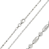 Sterling Silver Rhodium Plated Diamond Cut Round Oval Bead Alternating 002 Chain