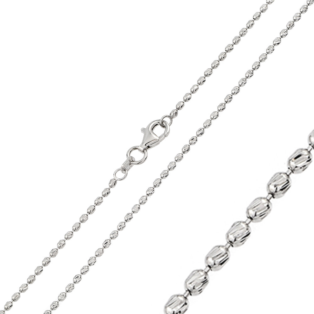 Sterling Silver Rhodium Plated Slash Diamond Cut Design Bead 002 Chain