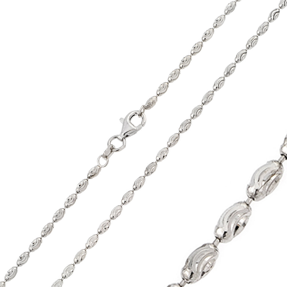 Sterling Silver Rhodium Plated Oval Curved DC Bead 002 Chain