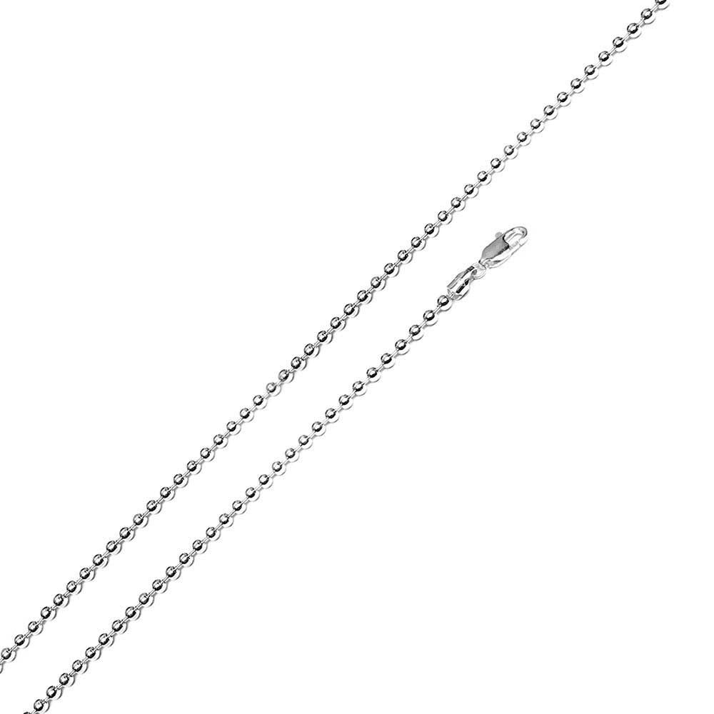 Italian Sterling Silver Rhodium Plated Bead Chain 180- 1.8 mm with Lobster Clasp Closure