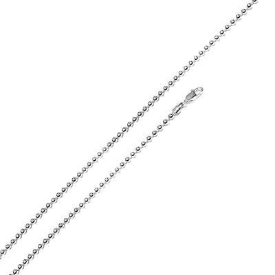 Italian Sterling Silver Rhodium Plated Bead Chain 180- 1.8 mm with Lobster Clasp Closure