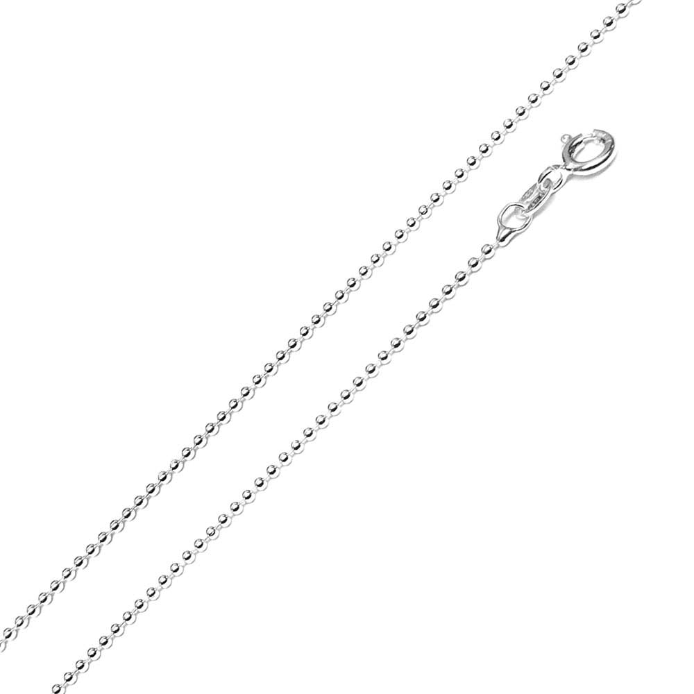 Italian Sterling Silver Rhodium Plated Bead Chain 150- 1.5 mm with Spring Clasp Closure