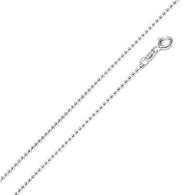 Italian Sterling Silver Rhodium Plated Bead Chain 150- 1.5 mm with Spring Clasp Closure