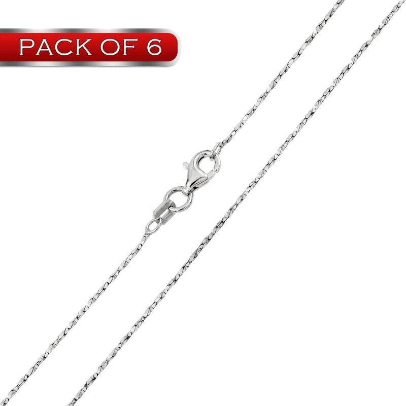 Pack of 6 Sterling Silver Rhodium Plated Twisted Diamond Cut Cardono 015 Chain