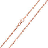 Italian Sterling Silver Rose Gold Plated Oval Curved Bead Chain 002-2.2 mm with Lobster Clasp Closure