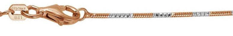 Italian Sterling Silver Rose Gold Plated Diamond Cut Round 4 Sided Snake Chain 020-1.2 mm with Lobster Clasp Closure