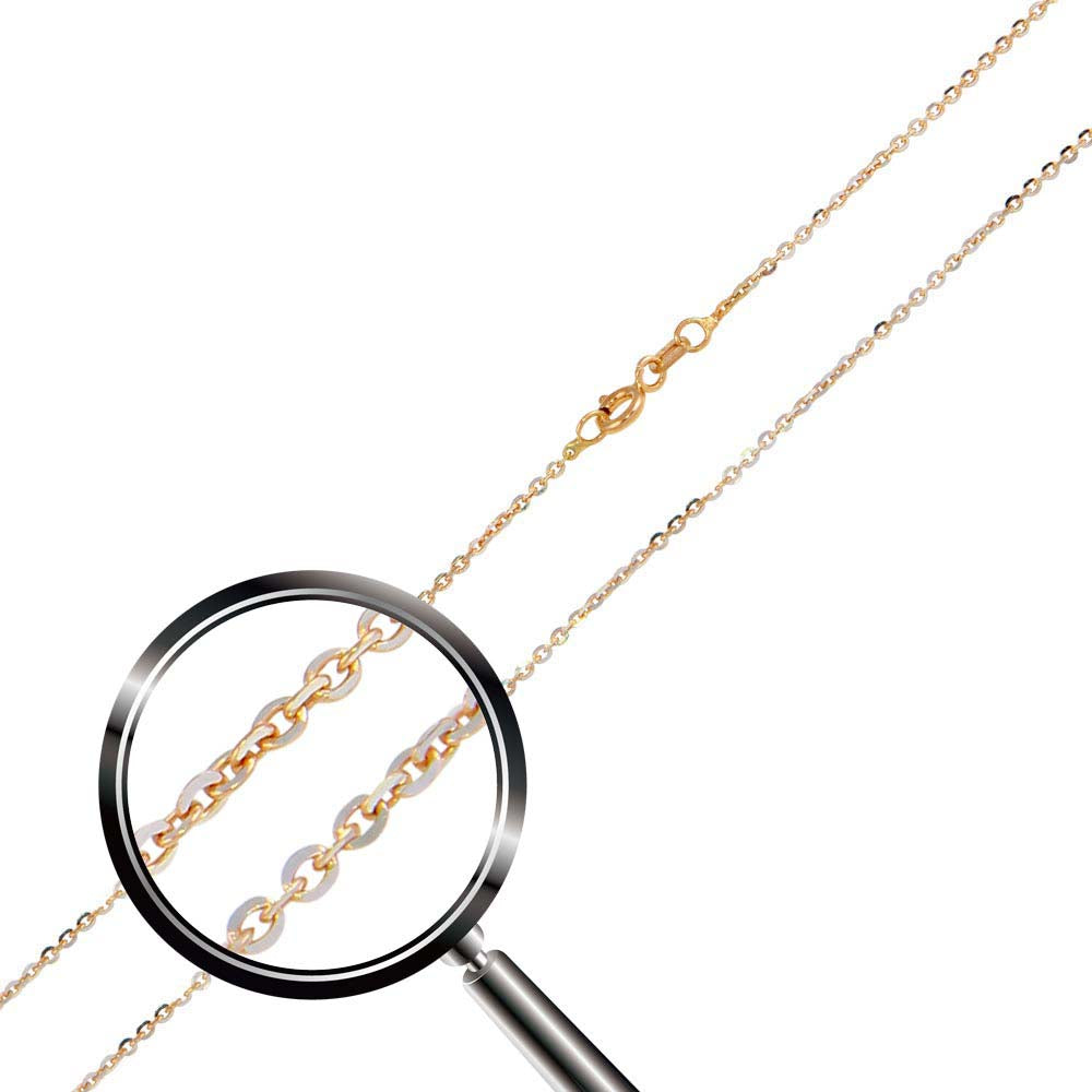 Italian Sterling Silver Rose Gold Plated Diamond Cut Cable Rolo Chain 1.4 mm with Spring Clasp Closure