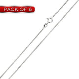 Pack of 6 Italian Sterling Silver Rhodium Plated Greek Link Box Chain 019- 0.9 mm with Spring Clasp Closure