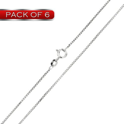 Pack of 6 Italian Sterling Silver Rhodium Plated Greek Link Box Chain 022- 1 mm with Spring Clasp Closure