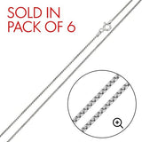 Pack of 6 Italian Sterling Silver Rhodium Plated Round Box Chain 015- 0.65 mm with Lobster Clasp Closure