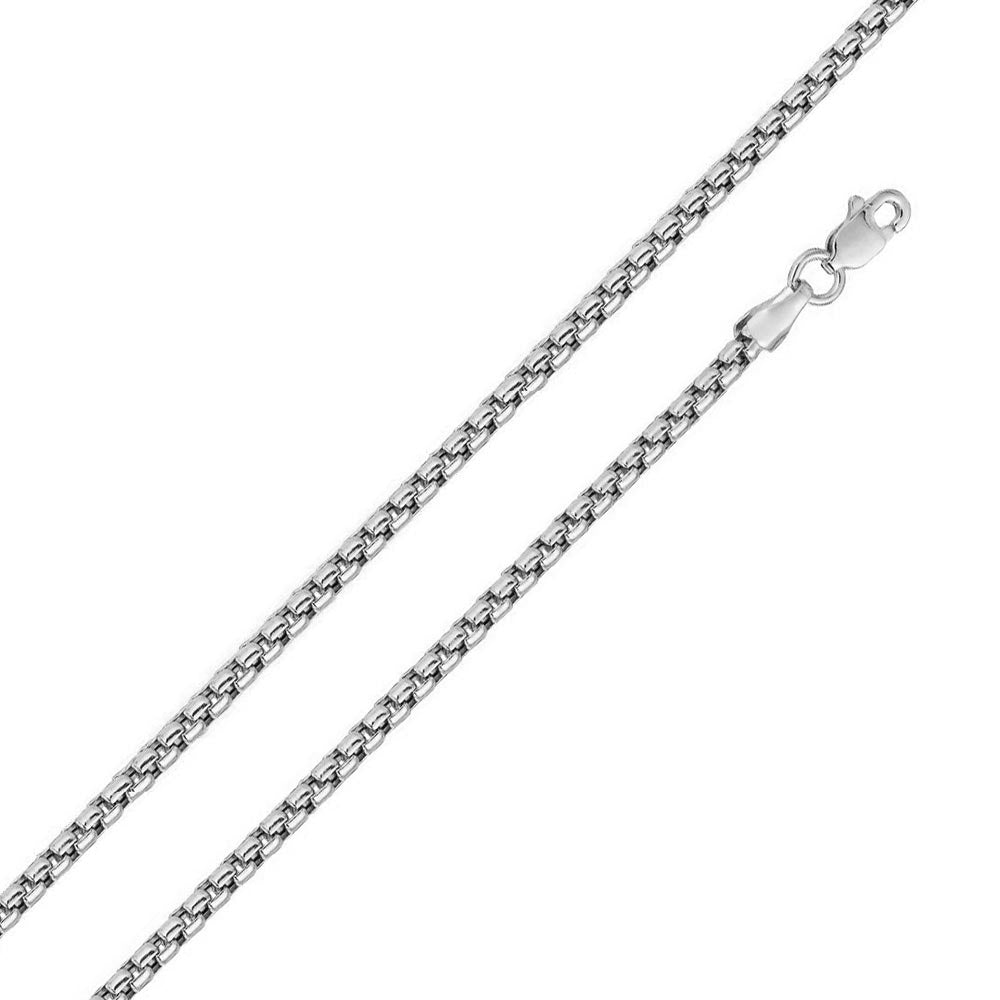 Sterling Silver Rhodium Plated Round Box 2.9mm Chain