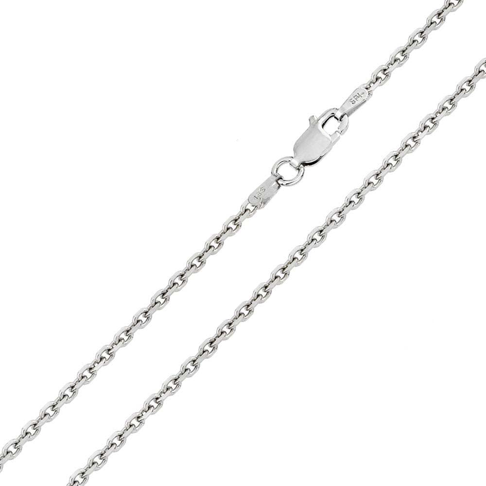 Italian Sterling Silver Rhodium Plated Diamond Cut Rolo Chain 050- 1.6 mm with Lobster Clasp Closure