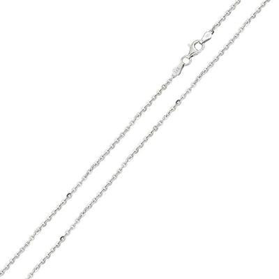 Italian Sterling Silver Rhodium Plated Diamond Cut Edge Rolo Chain 050-1.7 MM with Lobster Clasp Closure