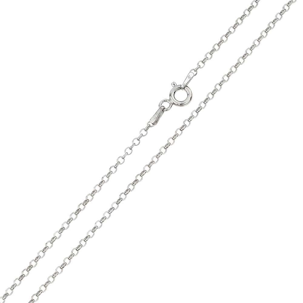 Italian Sterling Silver Rhodium Plated Diamond Cut Rolo Flat Chain 020-1.3 MM with Spring Clasp Closure
