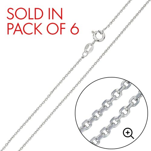 Pack of 6 Italian Sterling Silver Rhodium Plated Diamond Cut Anchor Chain 025-1 MM with Spring Clasp Closure