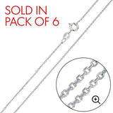 Pack of 6 Italian Sterling Silver Rhodium Plated Diamond Cut Anchor Chain 025-1 MM with Spring Clasp Closure
