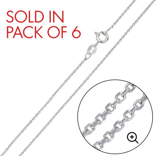 Pack of 6 Italian Sterling Silver Rhodium Plated Diamond Cut Anchor Chain 035-1.35 MM with Spring Clasp Closure