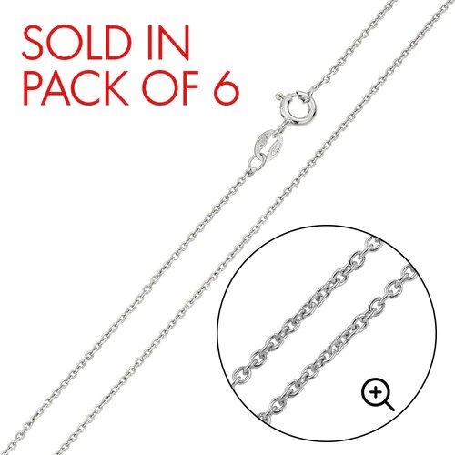 Pack of 6 Italian Sterling Silver Rhodium Plated Anchor Chain 025-1 MM with Spring Clasp Closure
