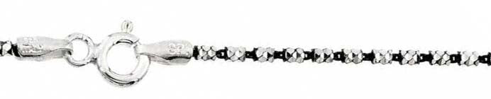 Italian Sterling Silver Black Rhodium Plated Diamond Cut Black and White Tube 2 Brite Chain 030 1.4mm with Spring Clasp Closure