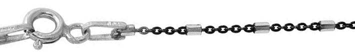 Italian Sterling Silver Black Rhodium Plated Diamond Cut Black and White Tube 2 Link 1.4mm Chain with Spring Clasp Closure