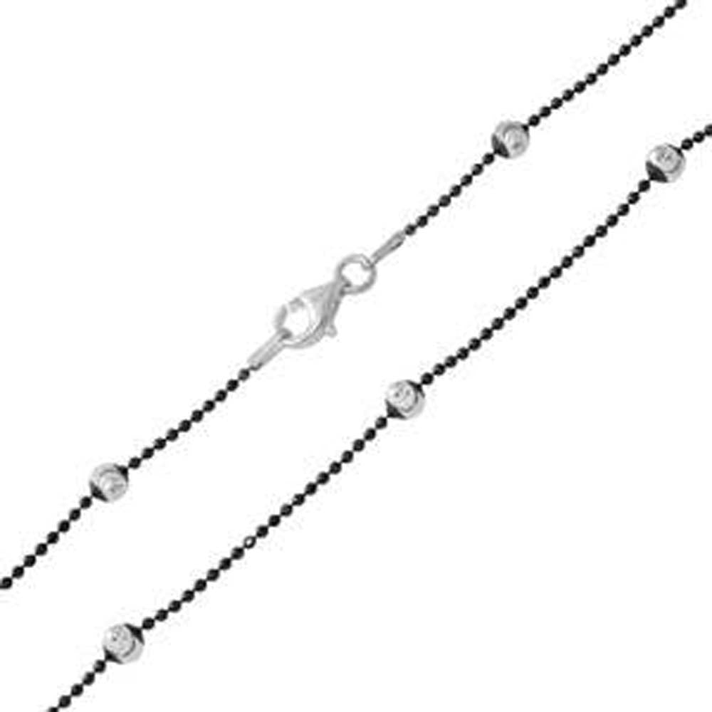 Italian Sterling Silver Black Rhodium Plated Diamond Cut Alternating Black and White Wave Design Bead Chain 004 3.8mm with Lobster Clasp Closure