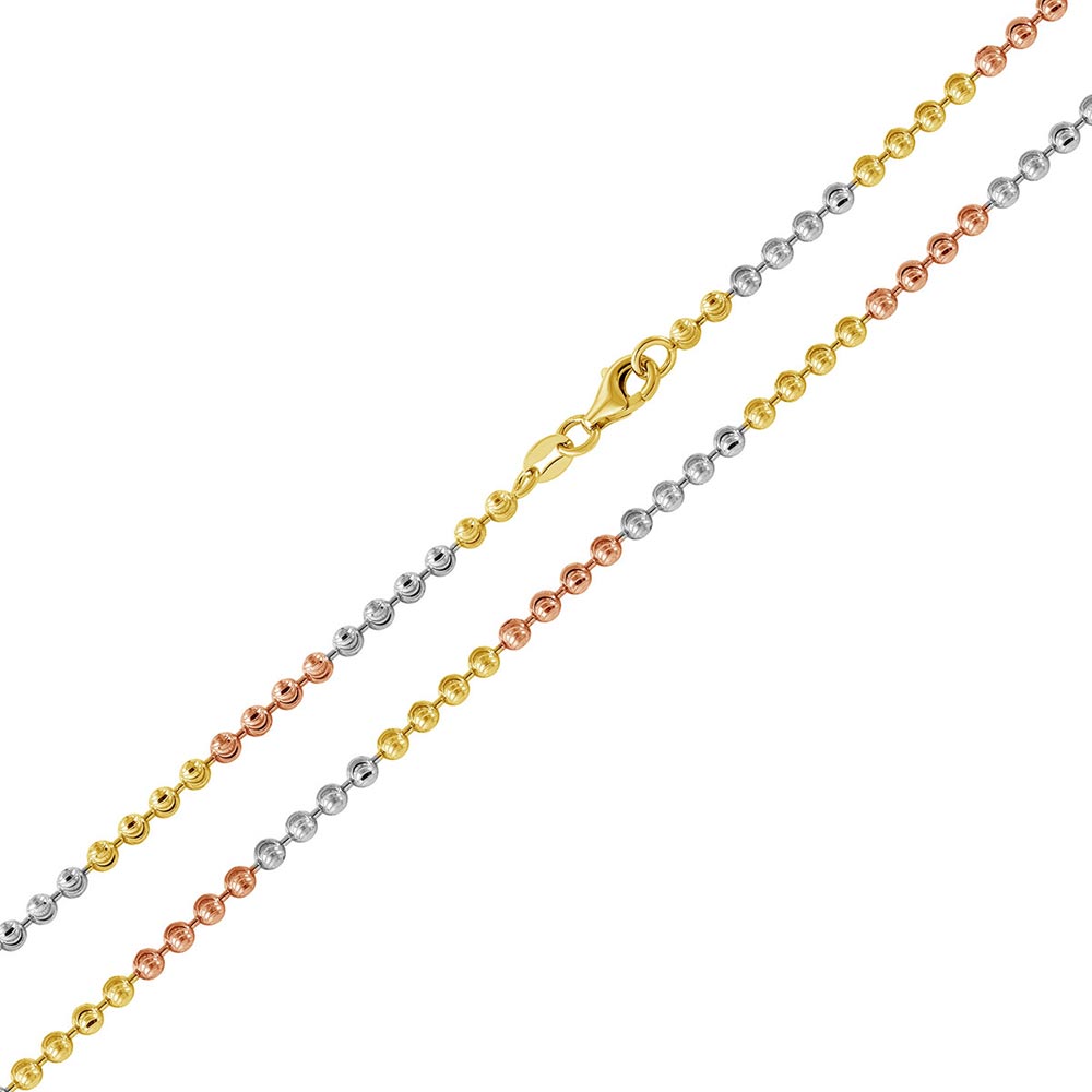 Sterling Silver Tri Color Plated Wave Design Diamond Cut Beads Chain