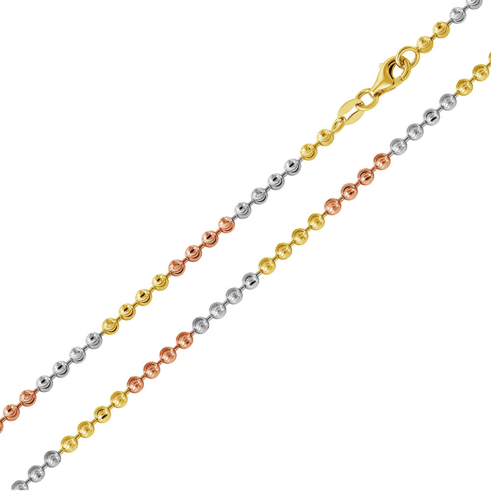 Sterling Silver Tri Color Plated Wave Design Diamond Cut Bead 025 Chains