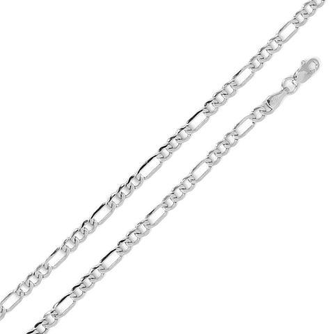 Sterling Silver Rhodium Plated Flat Light Figaro 4.4mm-120 Chain