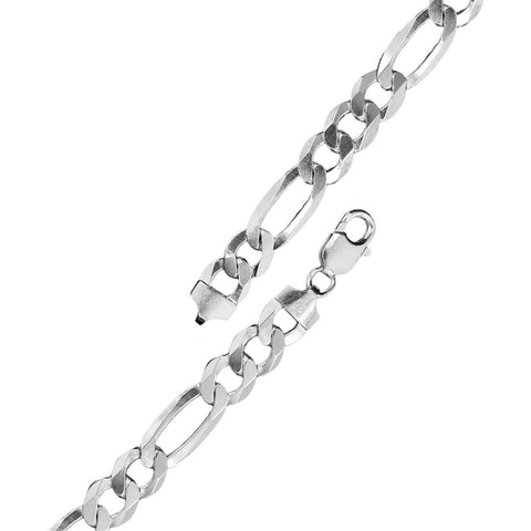 Sterling Silver Rhodium Plated Flat Light Figaro 5mm-150 Chain