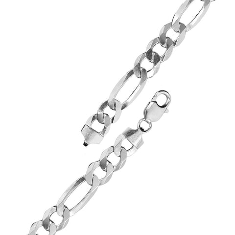 Sterling Silver Rhodium Plated Flat Light Figaro 6.8mm-180 Chain