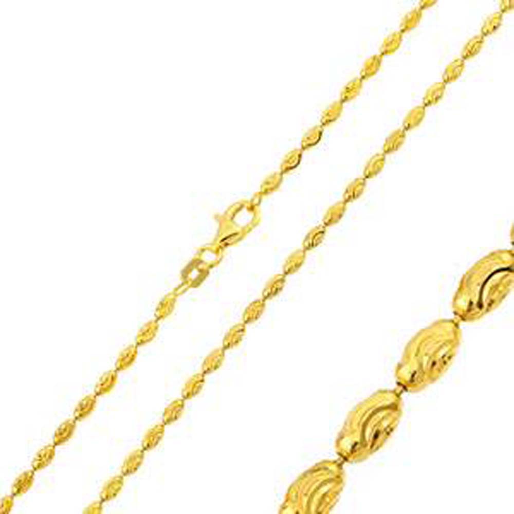 Italian Steling Silver Gold Plated Oval Curved Diamond Cut Bead Chain 2.2 MM with Lobster Clasp Closure