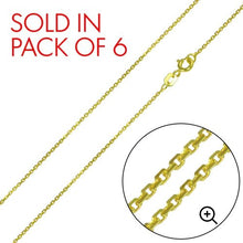 Load image into Gallery viewer, Pack of 6 Italian Sterling Silver Gold Plated Diamond Cut Cable Rolo Chain 020-0.9 MM with Spring Clasp Closure