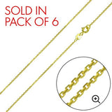 Pack of 6 Italian Sterling Silver Gold Plated Diamond Cut Cable Rolo Chain 020-0.9 MM with Spring Clasp Closure