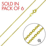 Pack of 6 Italian Sterling Silver Gold Plated Diamond Cut Cable Rolo Chain 035-1 MM with Spring Clasp Closure