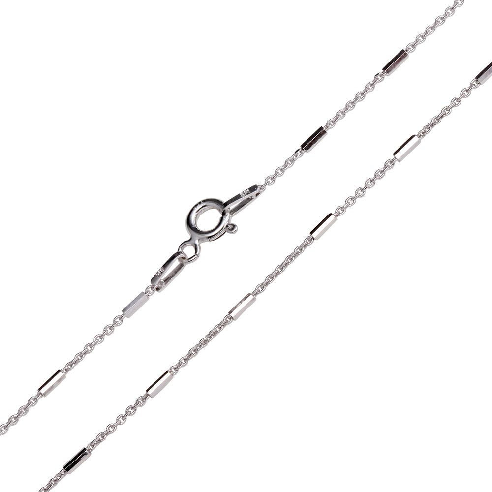 Sterling Silver Rhodium Plated 6 Sided Diamond Cut Tube Chain