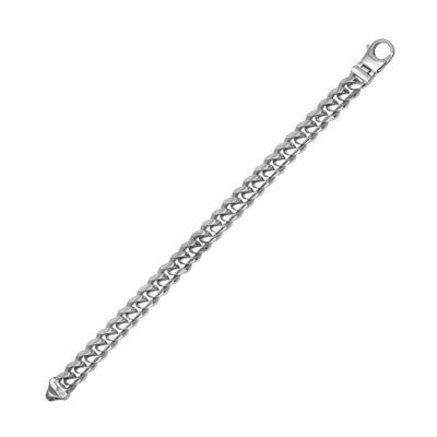 Sterling Silver Rhodium Plated Two Sided Miami Curb Bracelet