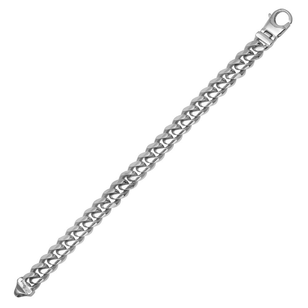 Sterling Silver Rhodium Plated Two Sided Miami Curb Bracelet