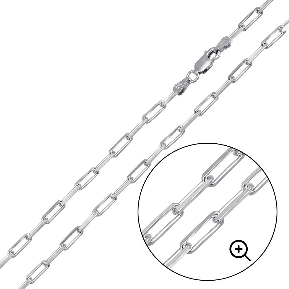 Sterling Silver Rhodium Plated 2.8mm Paperclip Link Chain