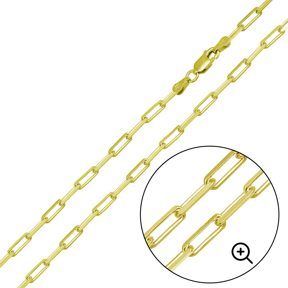 Sterling Silver Gold Plated 2.8mm Paperclip Link Chain