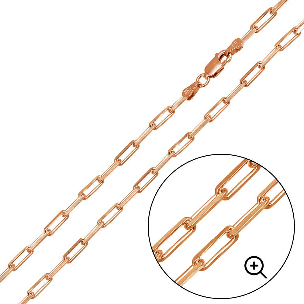 Sterling Silver Rose Gold Plated 2.8mm  Paperclip Link Chain